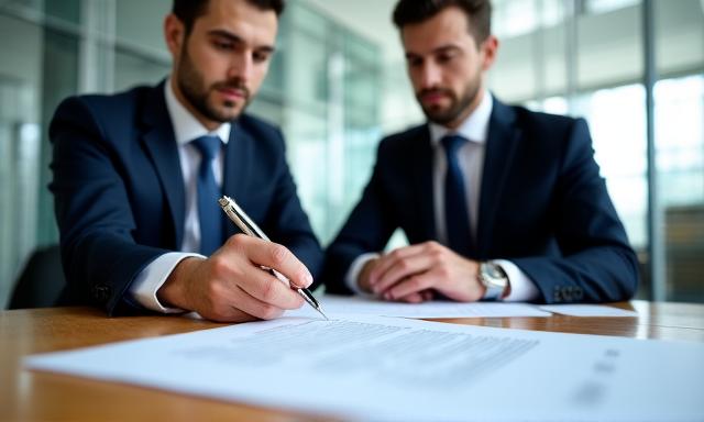 Abogados revisando documentos legales en una oficina moderna